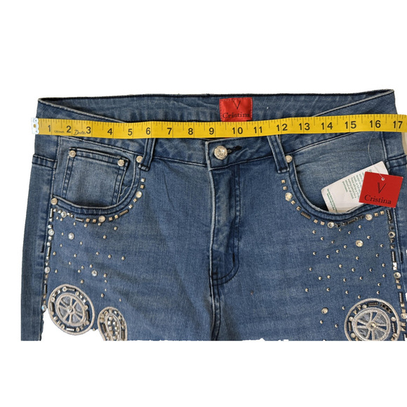 Cristina Y2K Jeans Womens 12 Embellished Paisley Straight Leg Rhinestone NWT - Picture 3 of 6